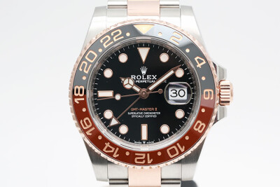 Rolex 勞力士 GMT-MasterII 126711CHNR 18K玫瑰金半金格林威治第二地時區顯示 黑及咖啡雙色陶瓷外圈 2020.10盒單齊全 40mm