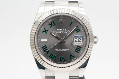 Rolex 勞力士 Datejust 126334 日誌型18K白金外圈 灰色綠羅馬時標面盤 大版型錶帶 2022.06盒單齊全 41mm