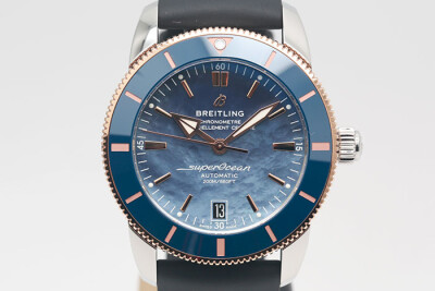 Breitling 百年靈 Superocean Heritage 海洋系列玫瑰金半金款藍色陶瓷外圈 珍珠母貝殼面盤限量100只 盒單齊全 42mm